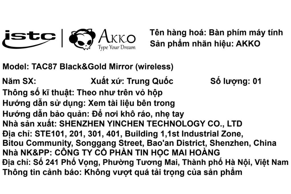 Bàn Phím Cơ Bluetooth Akko TAC87 Black&Gold Mirror 3 Màu Đen