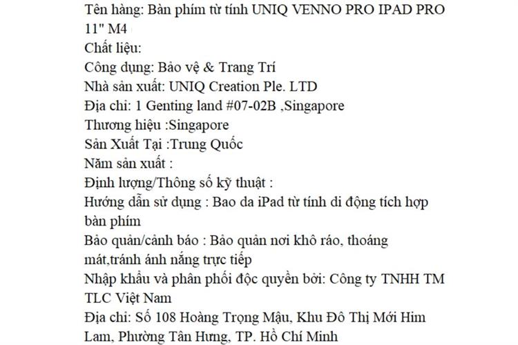 Bàn Phím iPad UniQ Venno Pro 11 inch M4 2024 Màu Đen