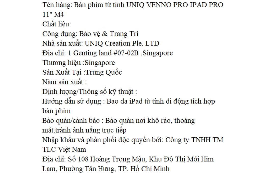 Bàn Phím iPad UniQ Venno Pro 11 inch M4 & M5 2024 Màu Đen