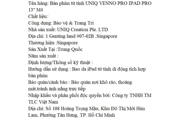 Bàn Phím iPad UniQ Venno Pro 13 inch M4 2024 Màu Đen