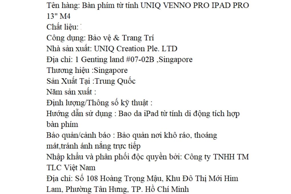 Bàn Phím iPad UniQ Venno Pro 13 inch M4 2024 Màu Đen