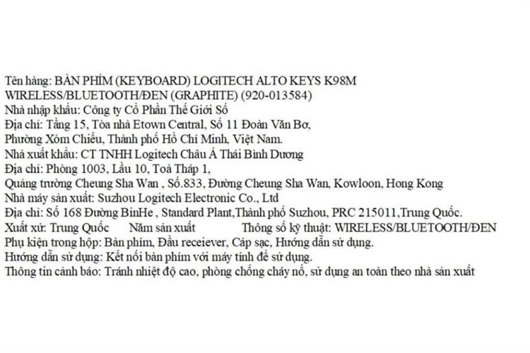 Bàn Phím Cơ Bluetooth Logitech Alto Keys K98M Màu Đen