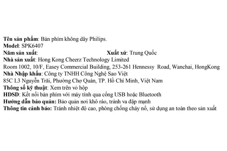Bàn Phím Bluetooth Philips SPK6407 Màu Đen