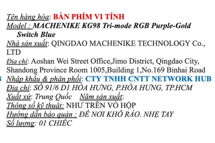 Bàn Phím Cơ Bluetooth Machenike KG98 RGB Purple-Gold Switch Màu Màu kết hợp