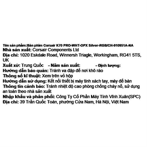 Bàn Phím Cơ Có Dây Gaming Corsair K70 PRO-WHT-OPX Silver-RGB/CH-910951A-NA Màu Trắng