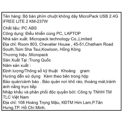 Bộ Bàn Phím Chuột Bluetooth MicroPack KM-237W - Trắng Màu Trắng