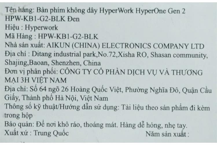 Bàn Phím Bluetooth HyperWork HyperOne Gen 2 Màu Đen