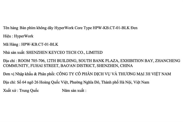 Bàn Phím Bluetooth HyperWork Core Type Màu Đen