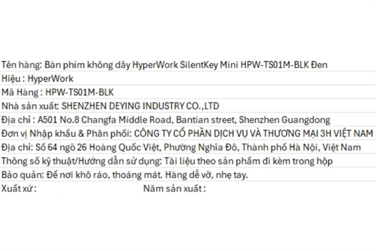 Bàn Phím Bluetooth HyperWork SilentKey Mini Màu Đen