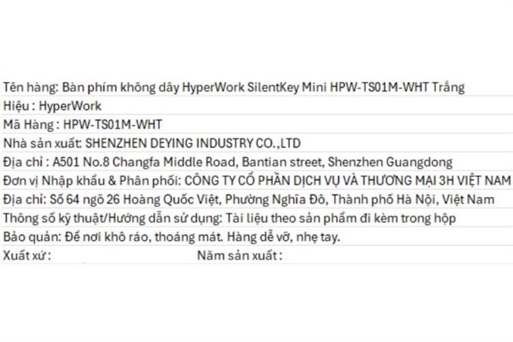 Bàn Phím Bluetooth HyperWork SilentKey Mini Màu Trắng