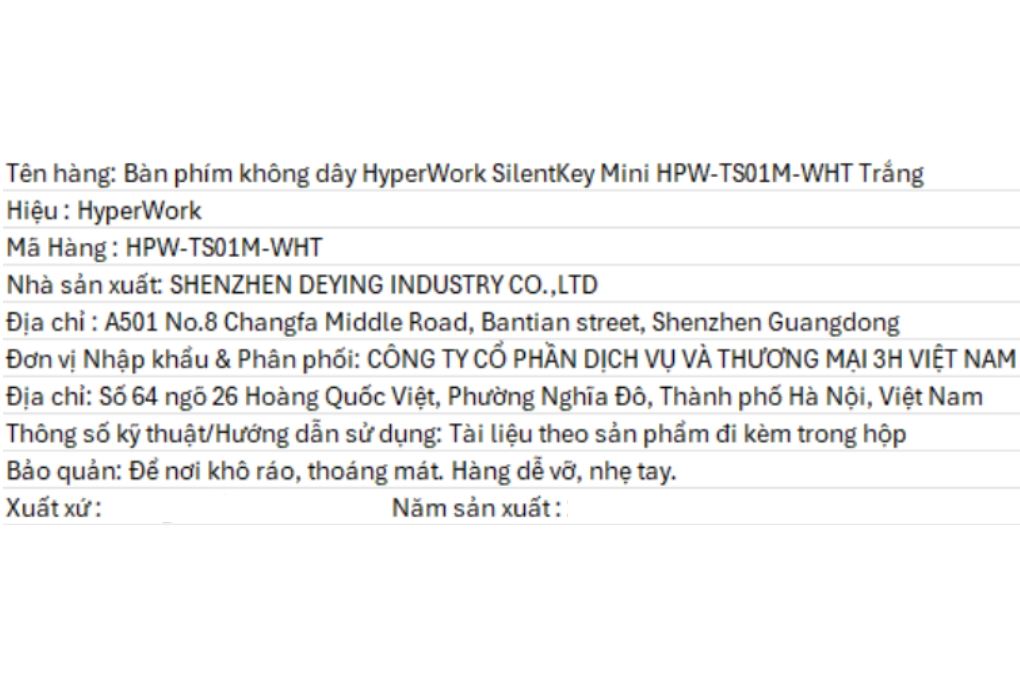 Bàn Phím Bluetooth HyperWork SilentKey Mini Màu Trắng
