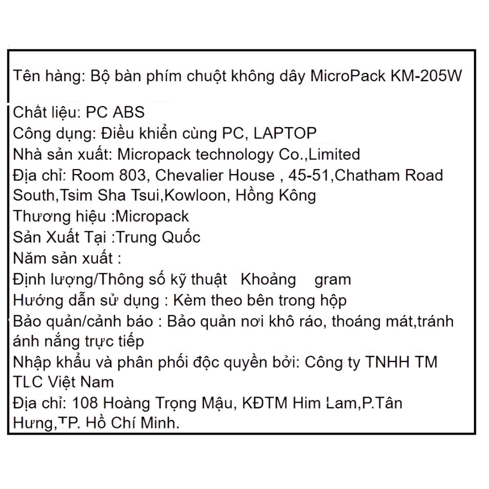 Bộ Bàn Phím Chuột Không Dây MicroPack KM-205W Màu Đen