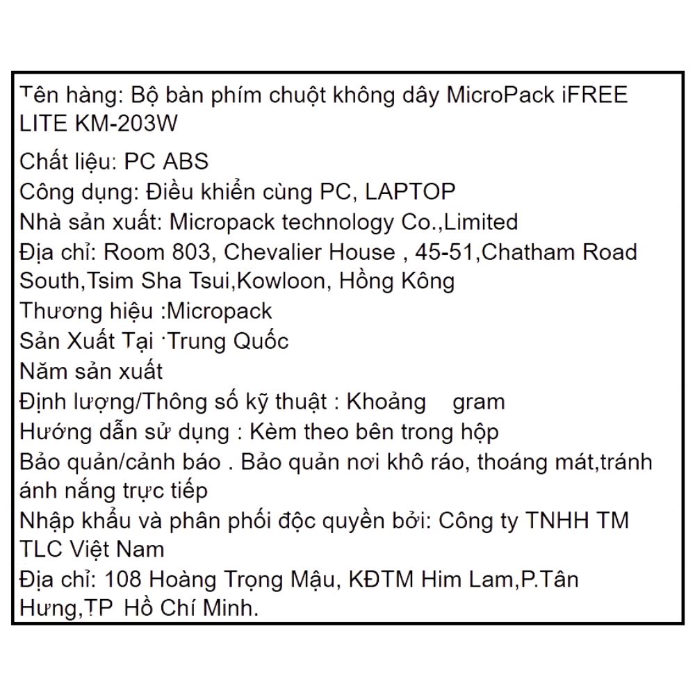 Bộ Bàn Phím Chuột Không Dây MicroPack KM-203W Màu Đen