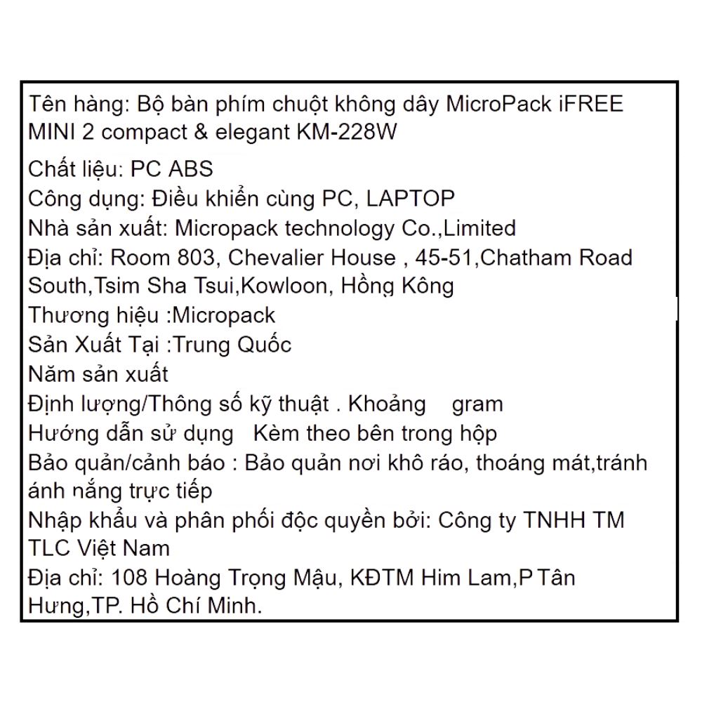 Bộ Bàn Phím Chuột Không Dây MicroPack KM-228W Màu Đen
