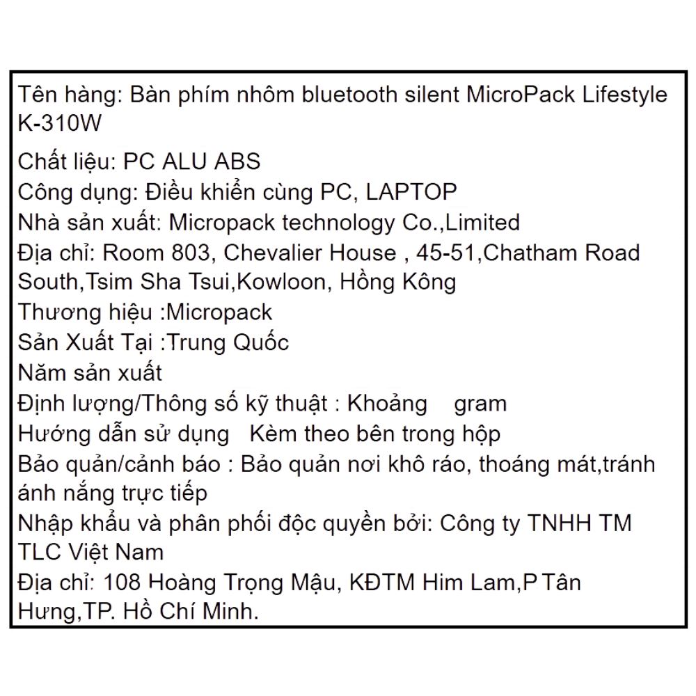 Bàn Phím Bluetooth MicroPack K-310W - Xám Màu Xám