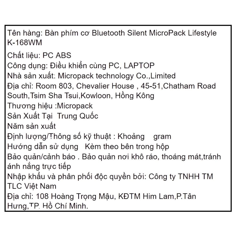 Bàn Phím Cơ Bluetooth MicroPack K-168WM - Tím Màu Tím