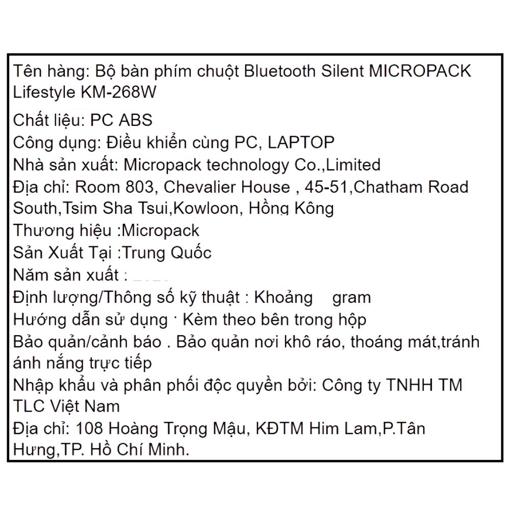 Bộ Bàn Phím Chuột Bluetooth MicroPack KM-268W - Đen - 6