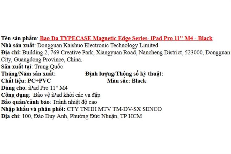 Bao Da Bàn Phím iPad Typecase Magnetic Edge Series Pro 11 M4 Màu Đen