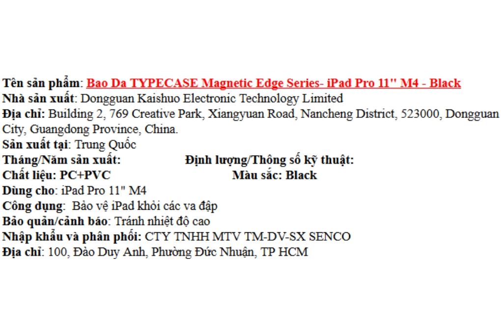 Bao Da Bàn Phím iPad Typecase Magnetic Edge Series Pro 11 M4 & M5 Màu Đen