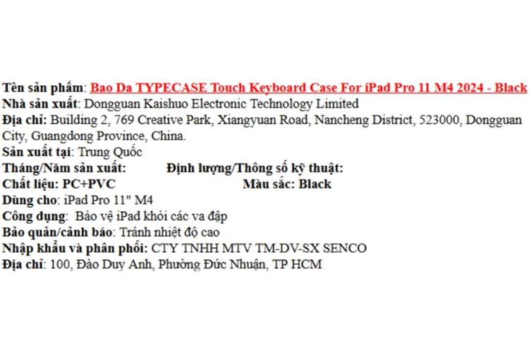Bao Da Bàn Phím iPad Typecase Touch Keyboard Case For iPad Pro 11 M4 2024 Màu Đen