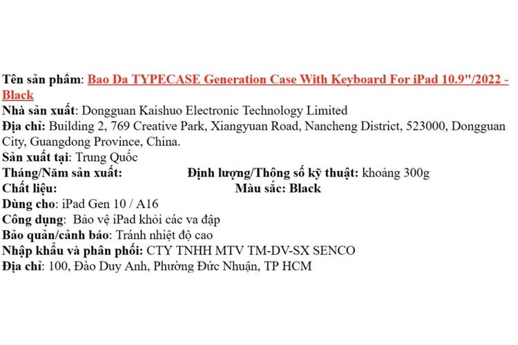 Bao Da Bàn Phím iPad Typecase Generation Case With Keyboard For iPad 10.9 2022 Màu Đen