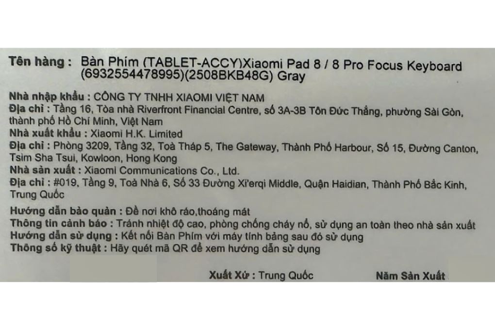 Bàn Phím Tablet Xiaomi Pad 8/8 Pro Focus Màu Đen