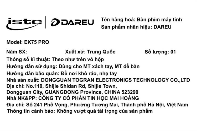 Bàn Phím Cơ Bluetooth Dareu EK75 Pro Cloudy Aqua Màu Đen