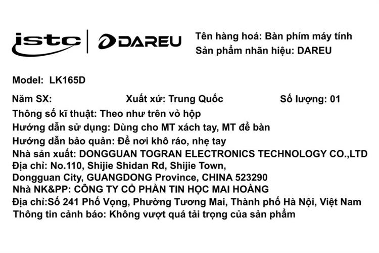 Bàn Phím Bluetooth Dareu LK165D Màu Đen