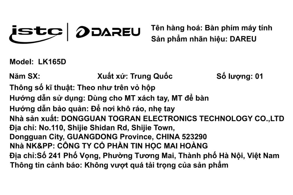 Bàn Phím Bluetooth Dareu LK165D Màu Đen