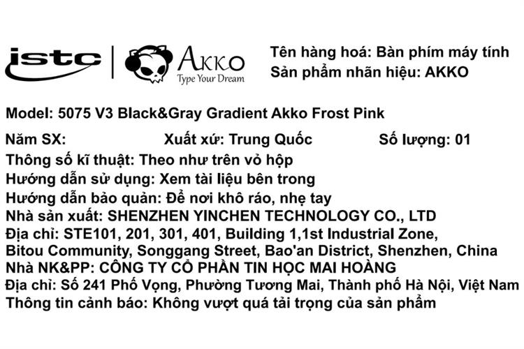 Bàn Phím Cơ Bluetooth Akko 5075 V3 Gradient Akko Frost Pink Màu Đen - Xám