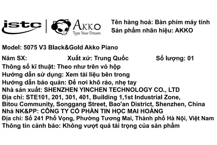 Bàn Phím Cơ Bluetooth Akko 5075 V3 Akko Piano Màu Đen