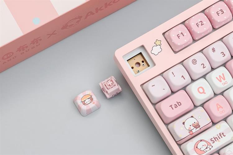 Bàn Phím Cơ Không Dây Akko 3108 RF V3 Yier and Bubu Frost Pink Màu Hồng