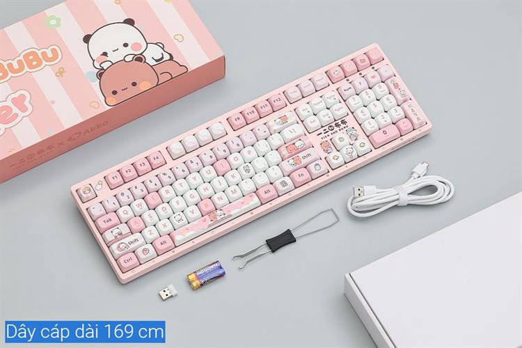 Bàn Phím Cơ Không Dây Akko 3108 RF V3 Yier and Bubu Frost Pink Màu Hồng