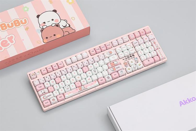 Bàn Phím Cơ Không Dây Akko 3108 RF V3 Yier and Bubu Frost Pink Màu Hồng