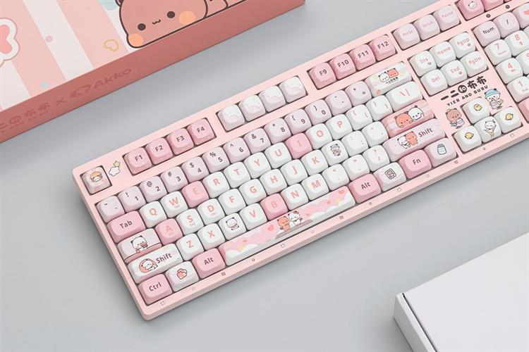 Bàn Phím Cơ Không Dây Akko 3108 RF V3 Yier and Bubu Frost Pink Màu Hồng