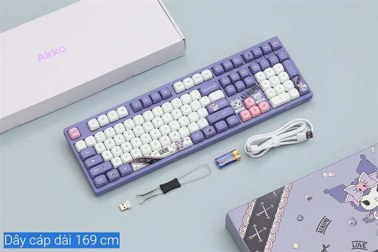 Bàn Phím Cơ Không Dây Akko 3108 RF V3 Kuromi Frost Pink Màu Tím