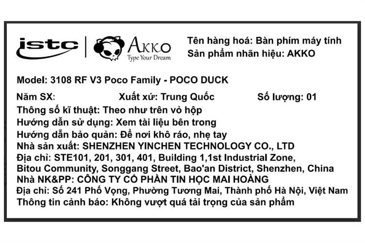 Bàn Phím Cơ Không Dây Akko 3108 RF V3 Poco Family POCO DUCK Frost Pink Màu Vàng
