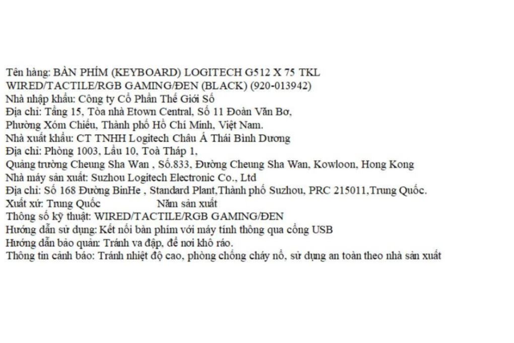 Bàn Phím Cơ Có Dây Logitech G512 X 75 TKL Màu Đen