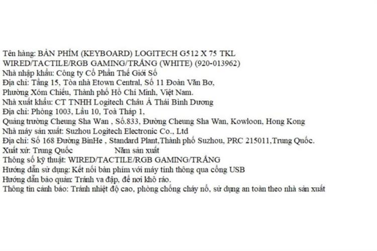 Bàn Phím Cơ Có Dây Logitech G512 X 98 TKL Màu Trắng