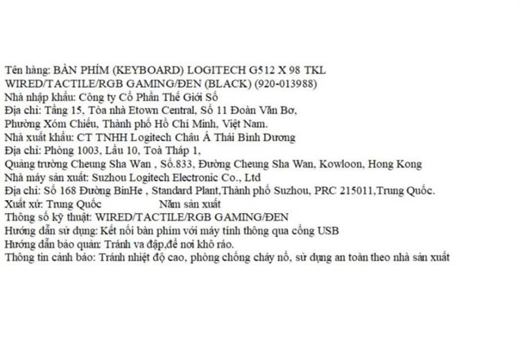 Bàn Phím Cơ Có Dây Logitech G512 X 98 TKL Màu Đen