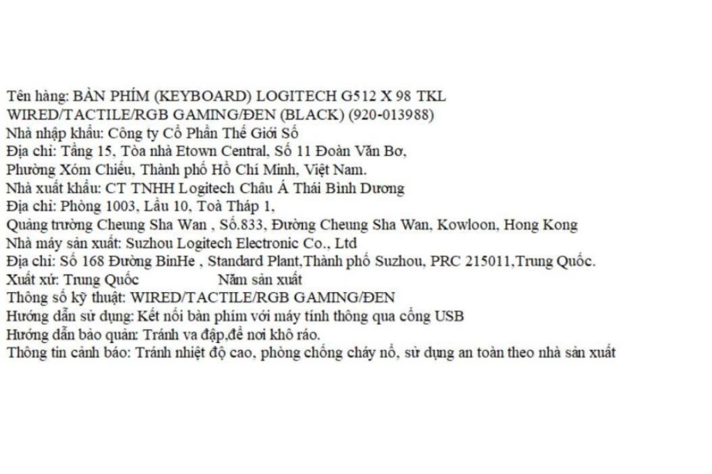 Bàn Phím Cơ Có Dây Logitech G512 X 98 TKL Màu Đen