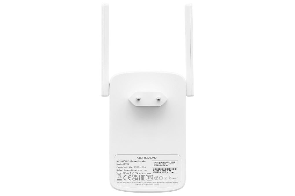 Repeater mở rộng sóng Wifi 6 AX1500 Mercusys ME60X Màu Trắng
