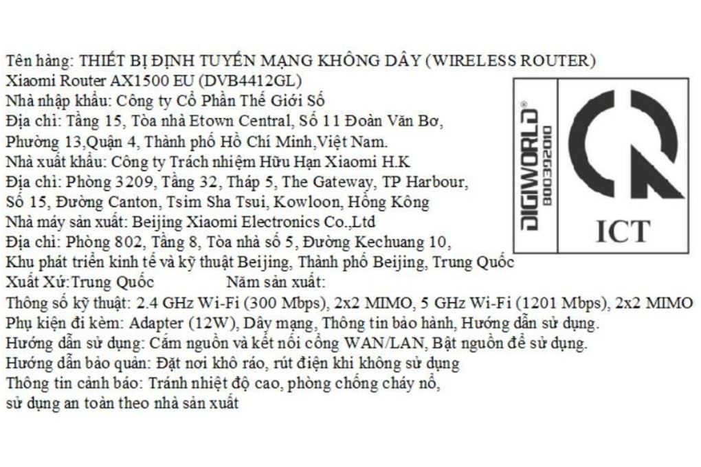Router Wifi Chuẩn Wifi 6 Xiaomi AX1500 Màu Trắng
