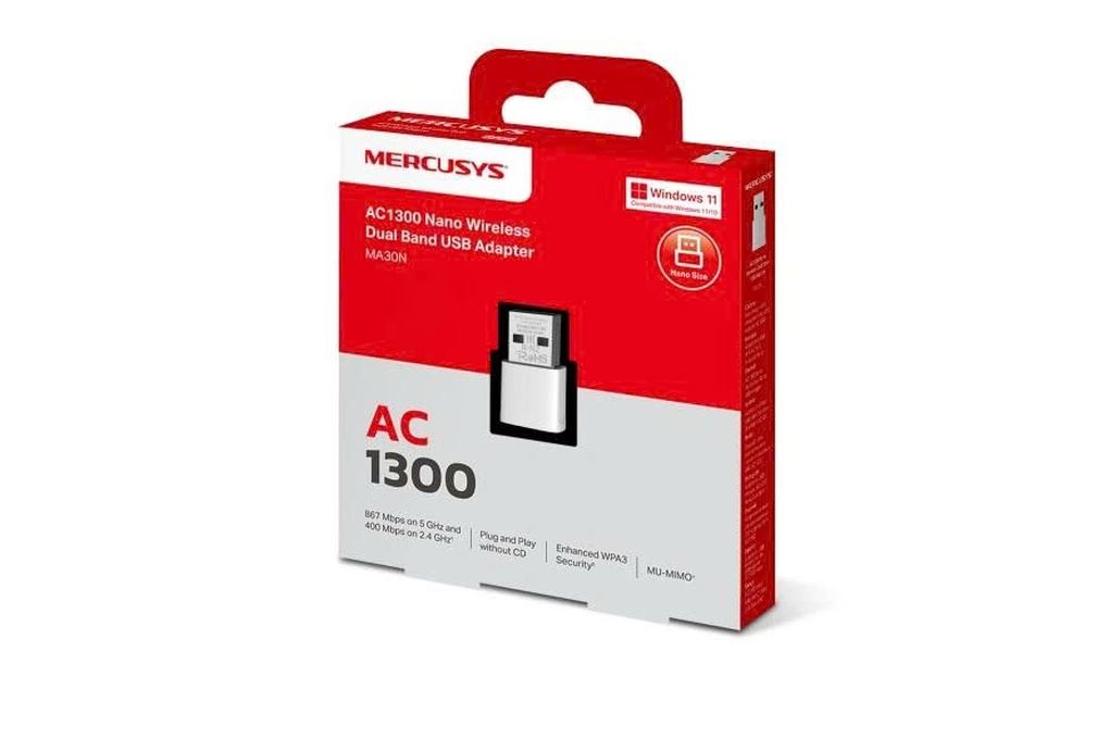 USB Wifi Chuẩn AC1300 Mercusys MA30N Nano Màu Trắng