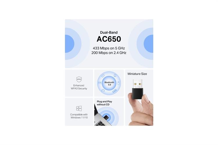 USB Wifi 5 Bluetooth 5.0 Mercusys MA20NB Màu Đen