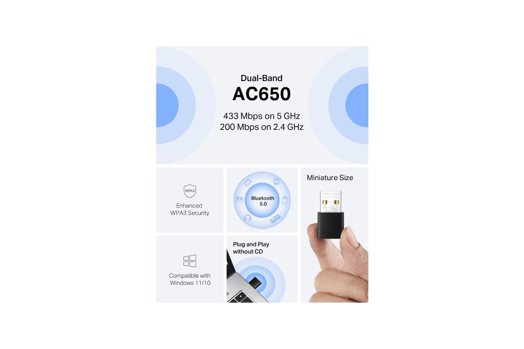 USB Wifi 5 Bluetooth 5.0 Mercusys MA20NB Màu Đen