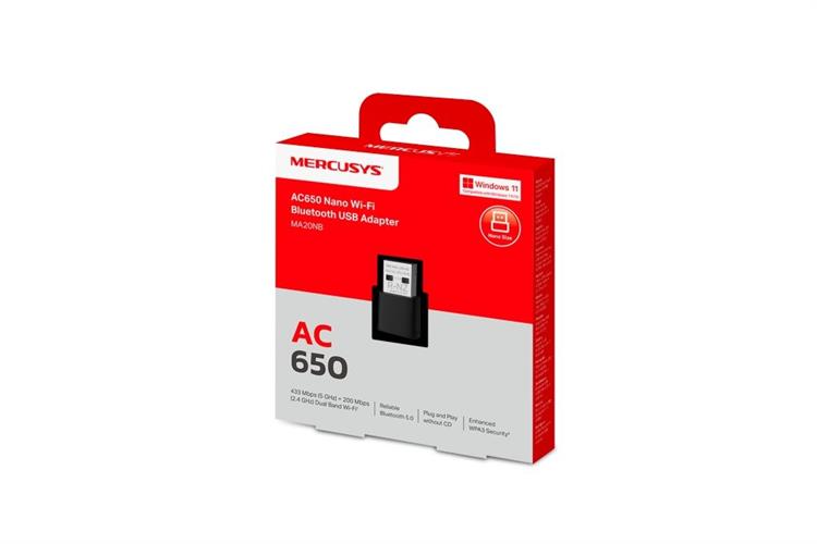USB Wifi 5 Bluetooth 5.0 Mercusys MA20NB Màu Đen