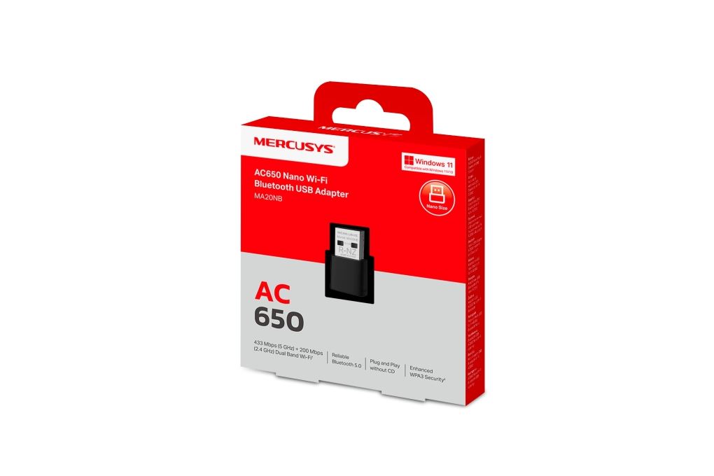 USB Wifi 5 Bluetooth 5.0 Mercusys MA20NB Màu Đen