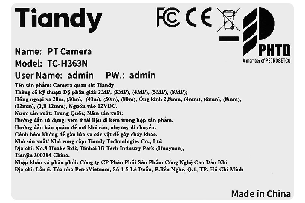 Camera IP Ngoài Trời 360 độ TIANDY TC-H363N Dual Màu Trắng