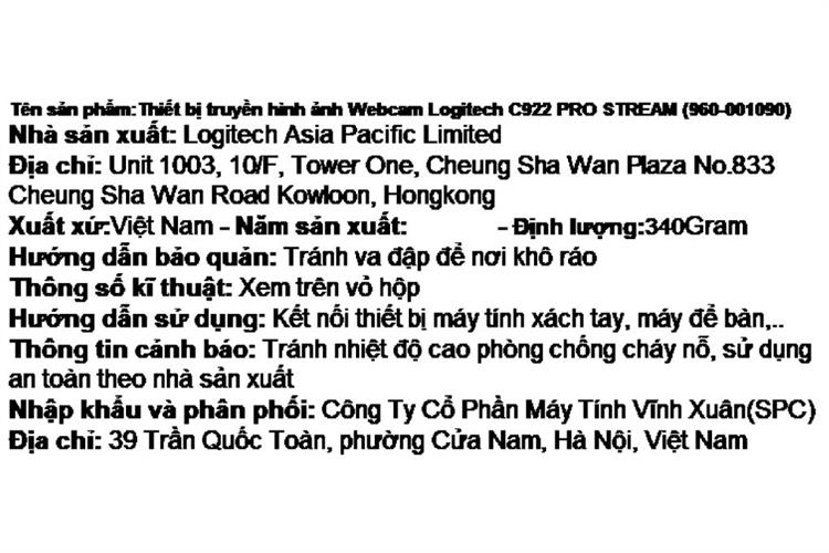Webcam Logitech C922 Full HD Màu Đen